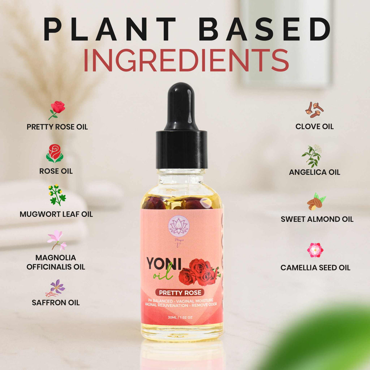 Rose Yoni Oil hydrating feminine care intimate wellness oil with essential oils