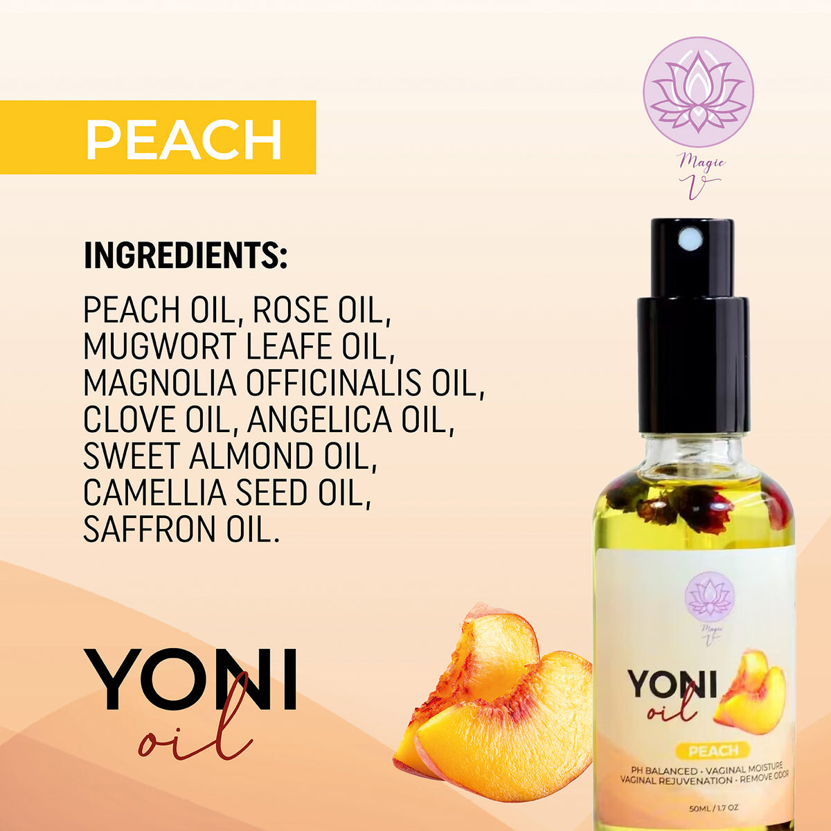 Yoni Oil Spray Peach Scent - Hydrating Feminine Care for Confidence