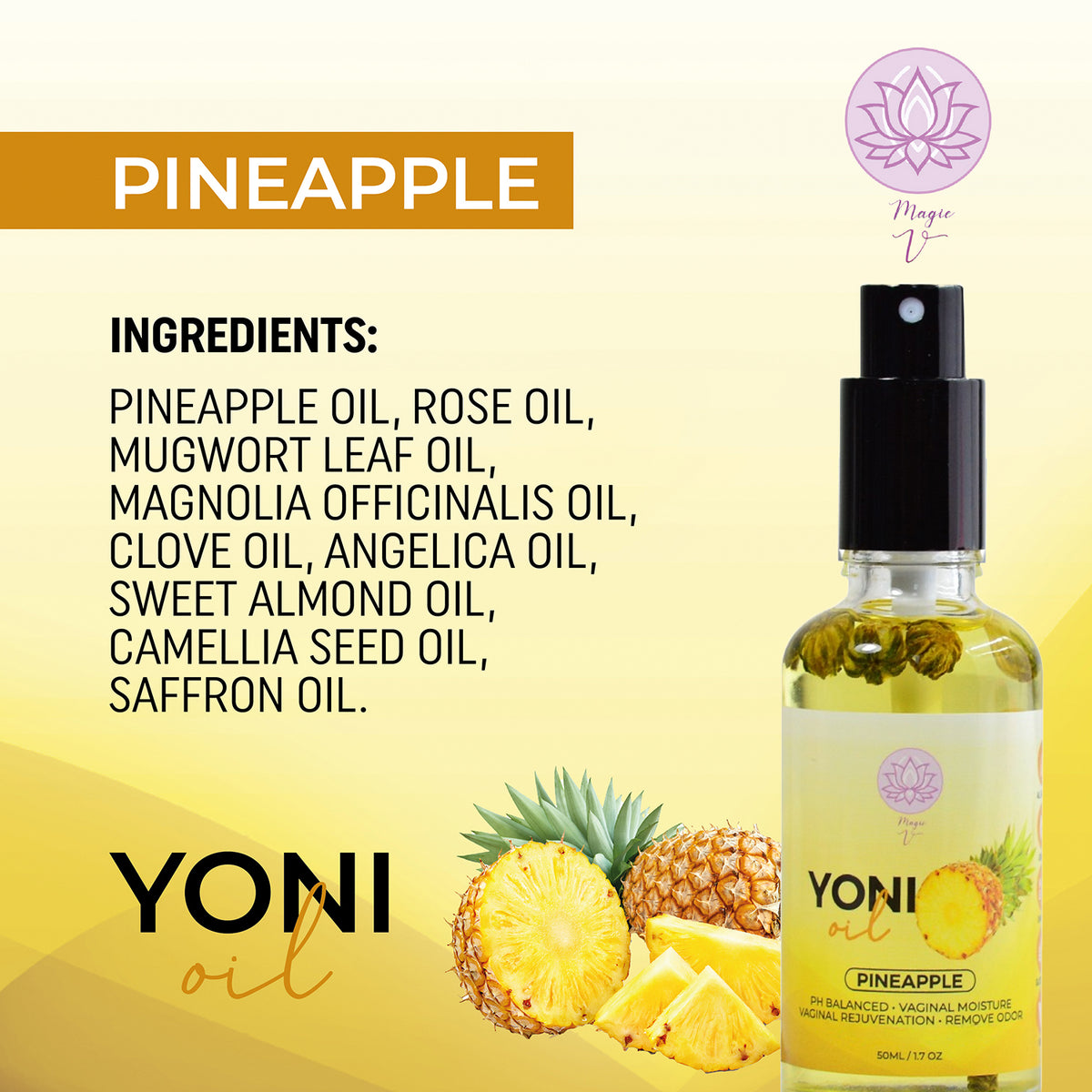 Yoni Oil Spray Pineapple Scent - Hydrating Feminine Care for Confidence